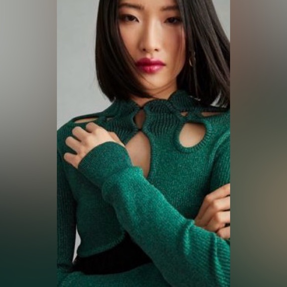 Anthropologie Green Crew Neck Sweater